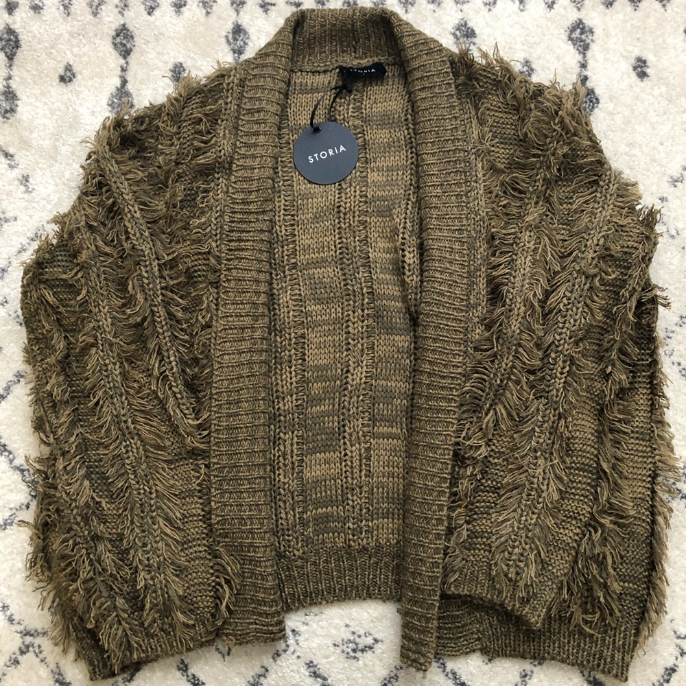 Fringe Ribbed Long Sleeve Cardigan w Pockets